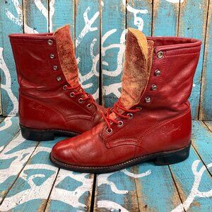Vintage Roy Cooper Lacer Granny Boot Women size 5.5 Red Leather